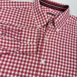 J Mclaughlin Flannel Shirt Mens XL Red Gingham Check Button Down Soft Cotton EUC